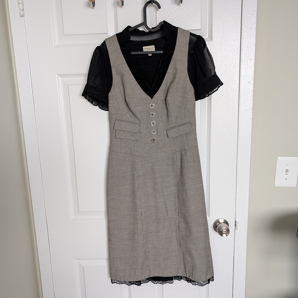Karen Millen Black and Gray Midi Dress